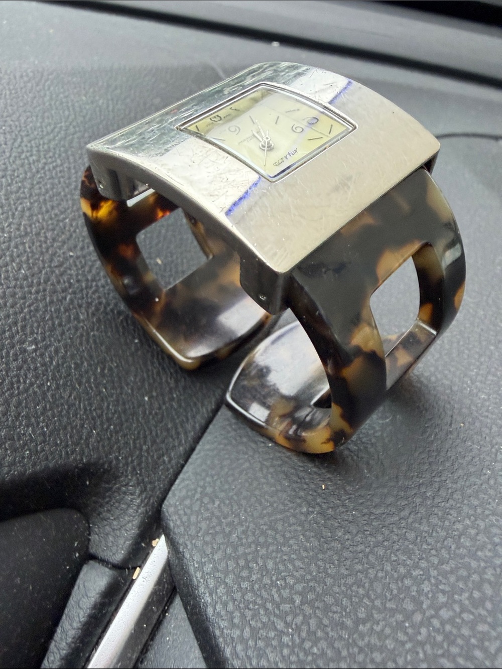 Source Unknown Tortoiseshell Cuff Watch with Silver Face